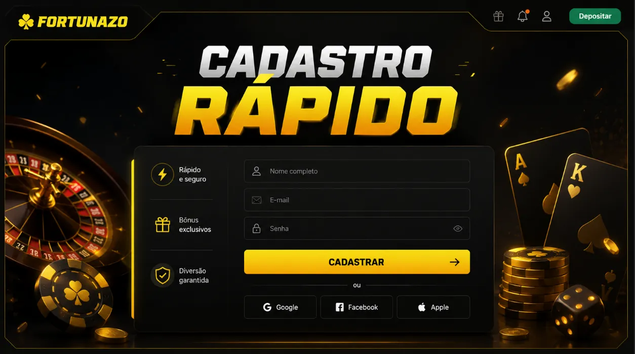 Cadastro no Fortunazo antes do primeiro depósito